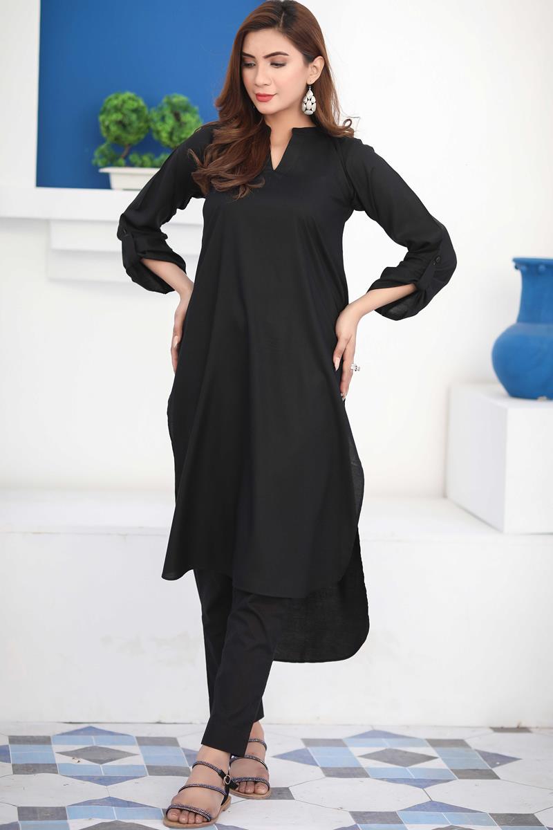 Black Basic Midnight Linen Kurta
