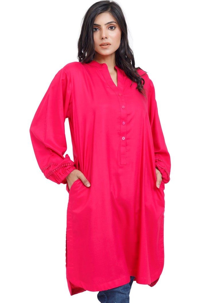 Pink Linen Urban Kurta with Pockets