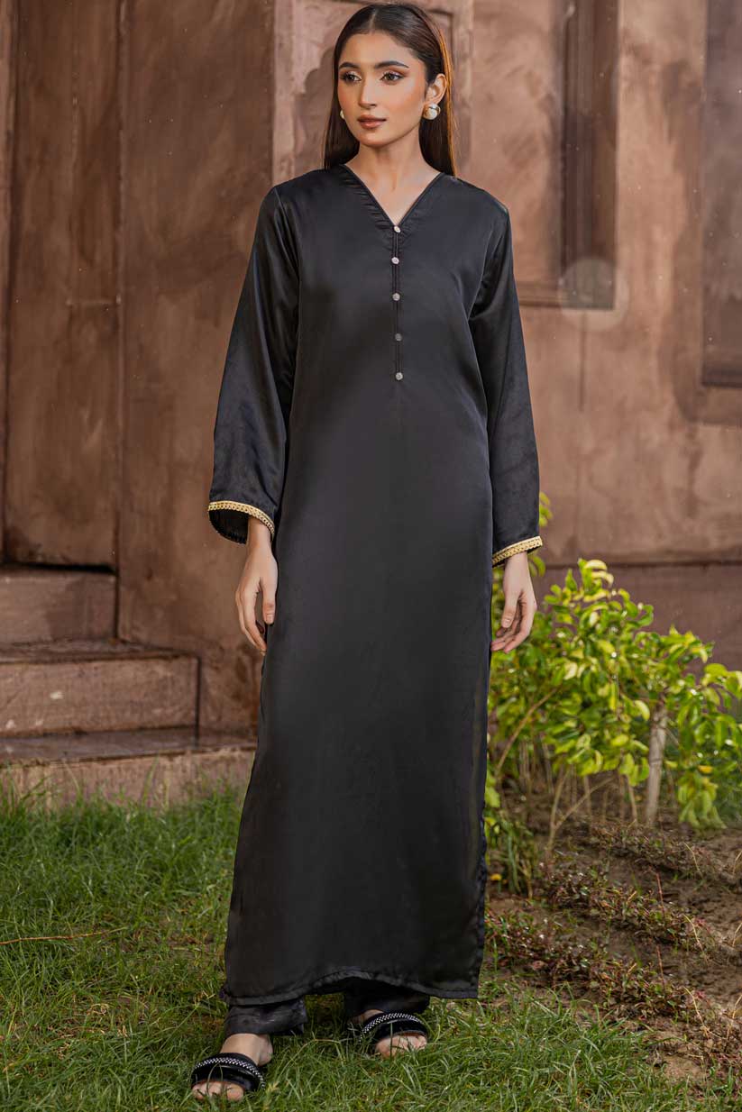 Black Khaas Silk Ultra Long Kurta with Lacework