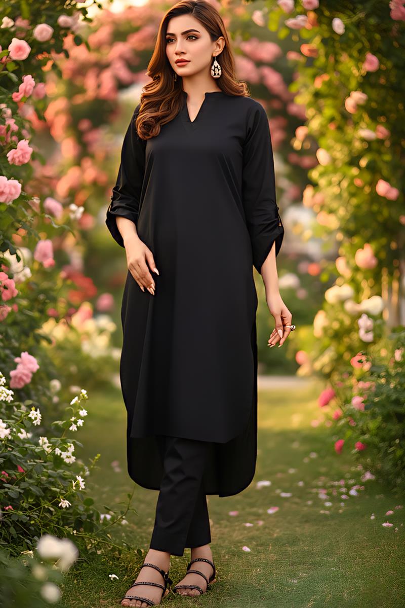 Black Basic Midnight Khaddar Kurta