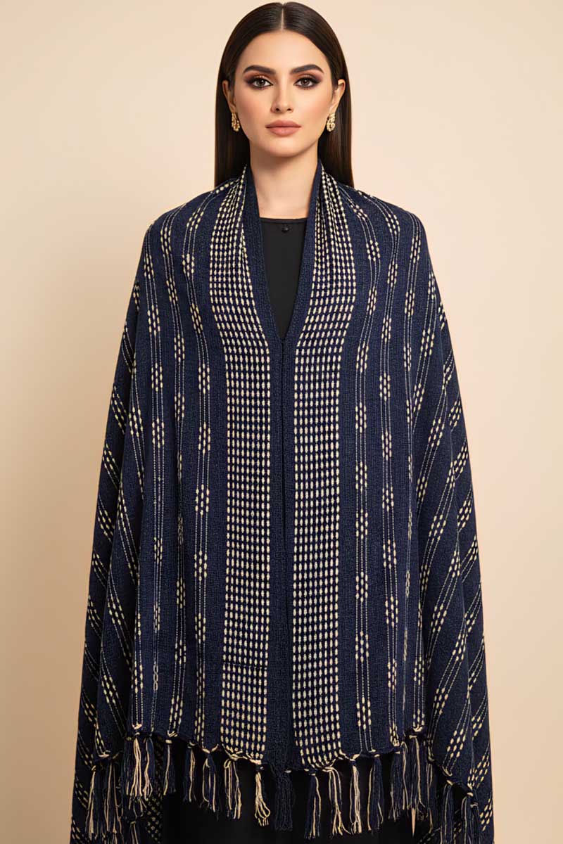 Navy Barfani Lams Shawl Poncho