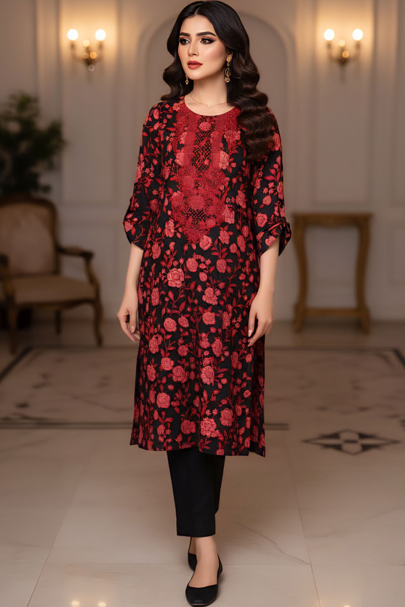 Modesto Muse Khaddar Kurta Red Embroidery