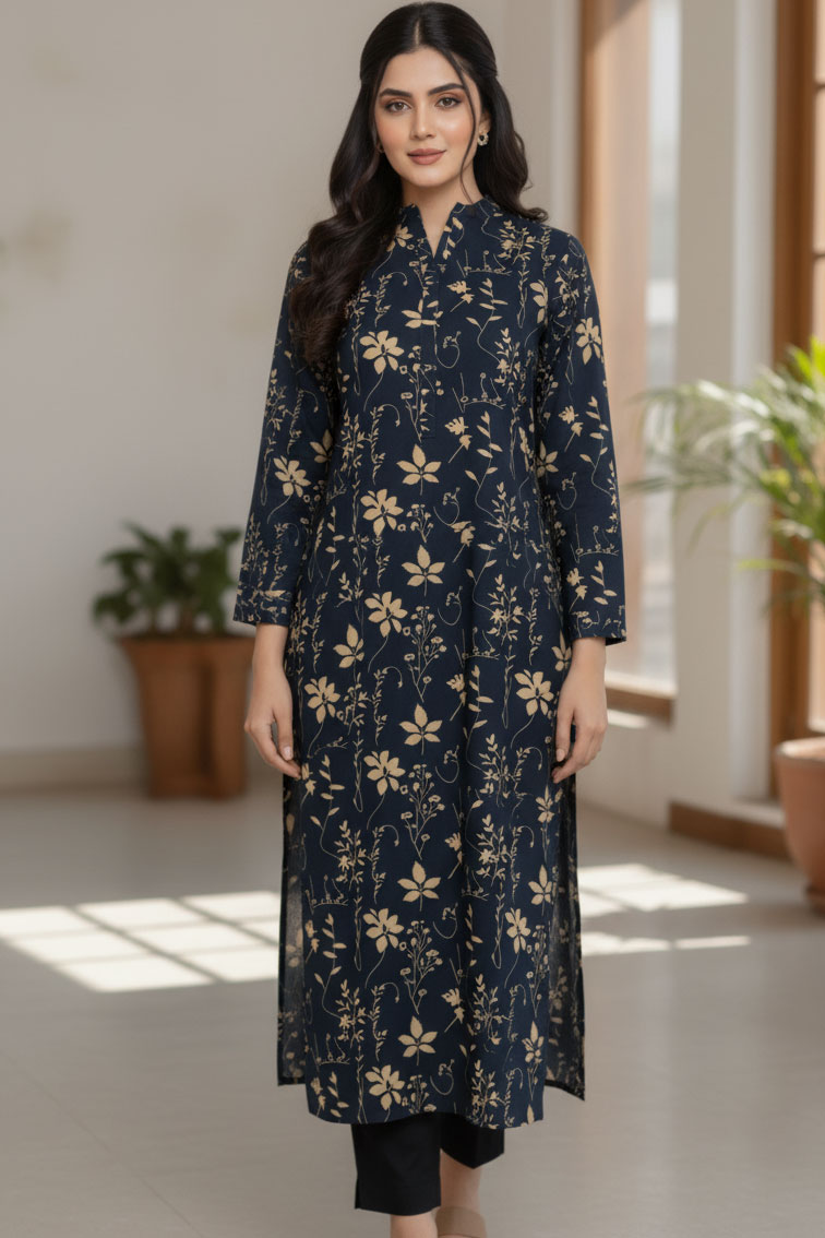 Navy Sard Rang Linen Kurta