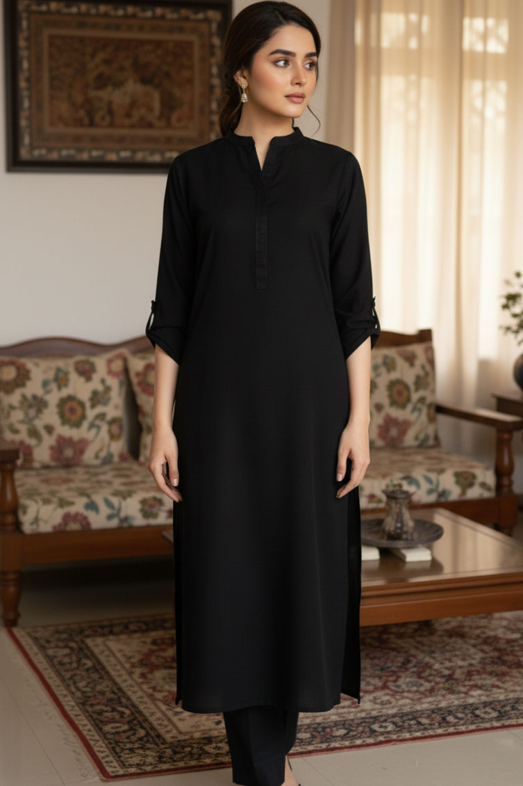 Black Khushnuma Linen Kurta