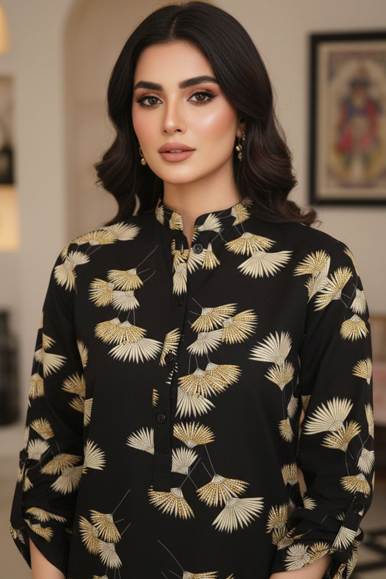 Two Piece: Black Sabin Linen Kurta with Trouser