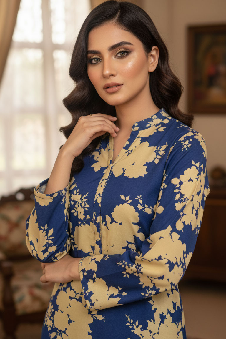 Blue Mehveen Linen Kurta