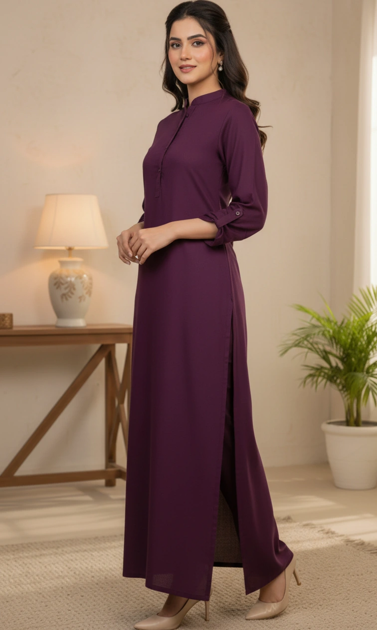 Purple Karishma Easy Care Linen Ultra Long Kurta
