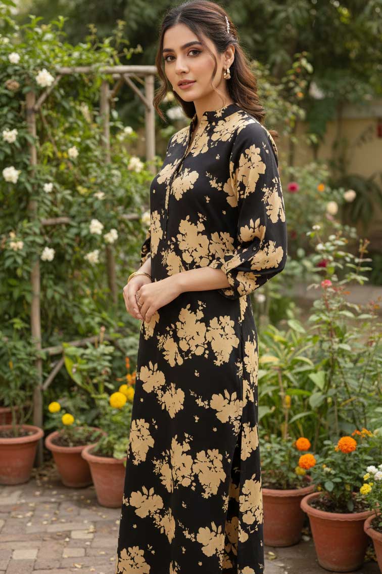 Black Gulistan Linen Kurta