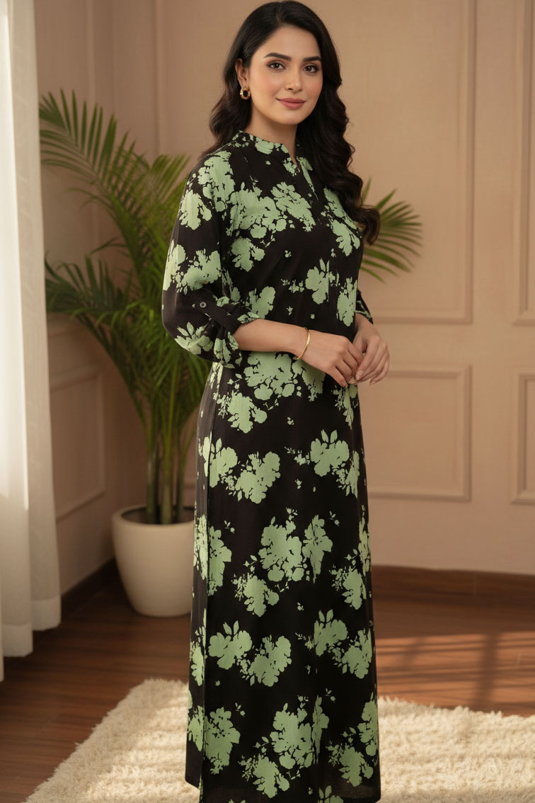 Black Pehchan Linen Ultra Long Kurta