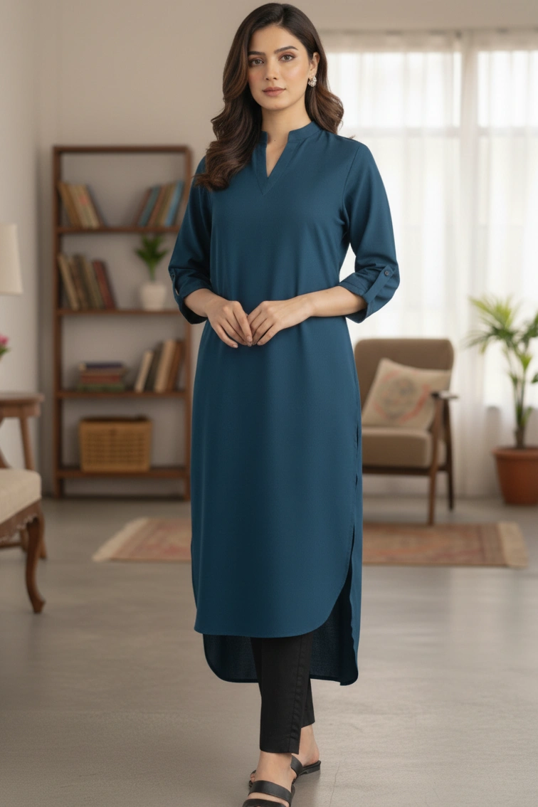 Teal Nafasat Easy Care Linen Kurta